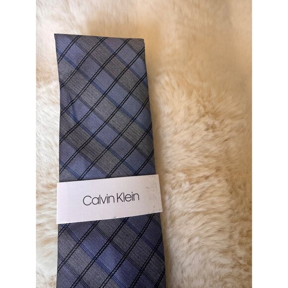Calvin Klein Mens Blue Plaid Silk Tie Classic Fit Formal Business Accessory New - Picture 3 of 5